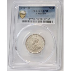 AUSTRALIA 1917 M . ONE 1 SHILLING . PCGS AU58